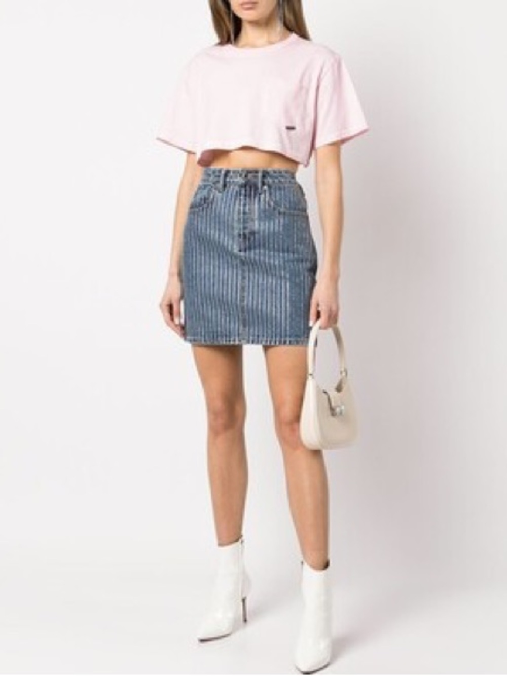 Alexander Wang Crystal Embellished Stripe Denim Skirt